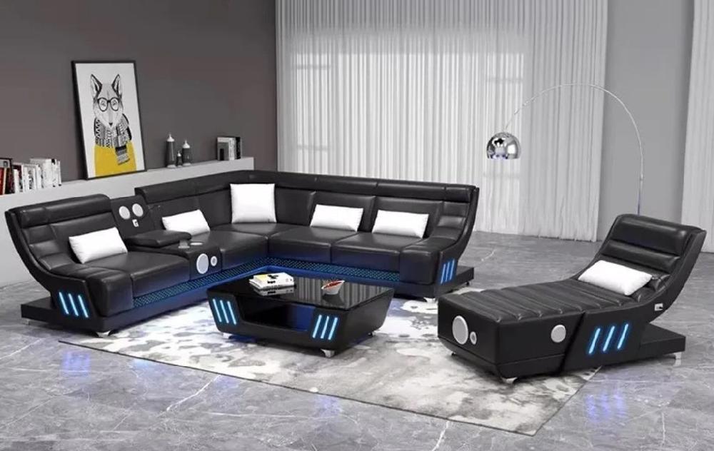 lixra Leather Sectional LED Sofa With Chaise Lounge