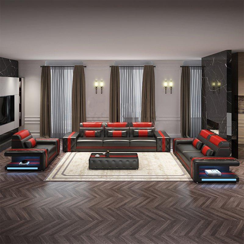 Lixra Leather Sofa-Set For Living Room With LED Lights