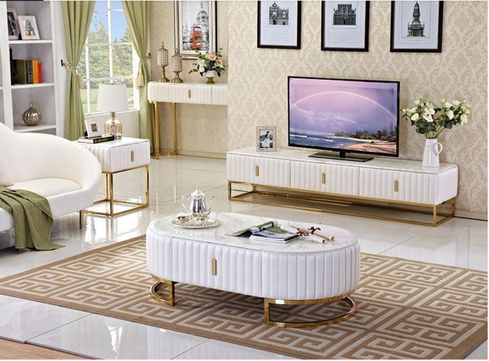 lixra Light Luxury Space Efficient Marble Top Coffee Table TV Stand and Side Table