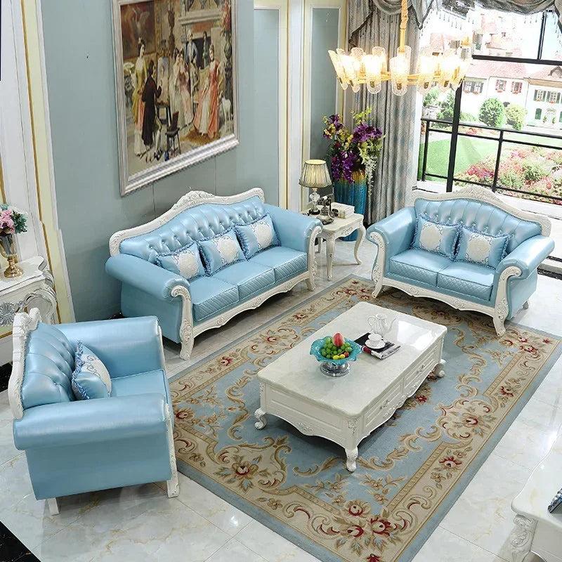 Lixra Liville Button Tufted European Leather Sofa Set