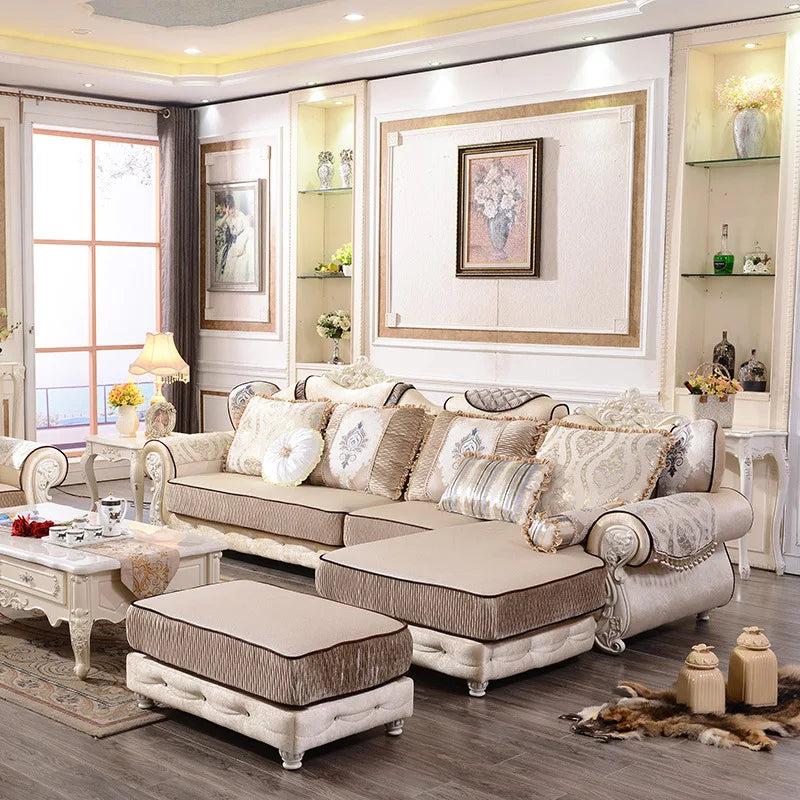 lixra Liville Style European Fabric Sofa Set With Chaise