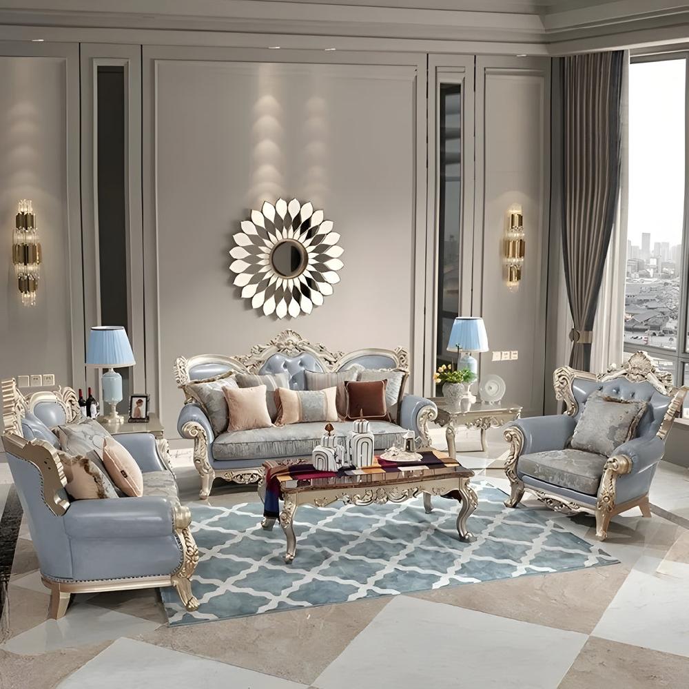 lixra Liville Style European Handcrafted Leather Sofa Set