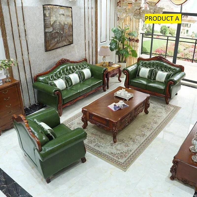 Lixra Liville Style Leather European Wooden Sofa Set