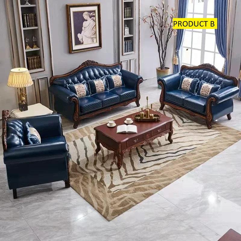 Lixra Liville Style Leather European Wooden Sofa Set