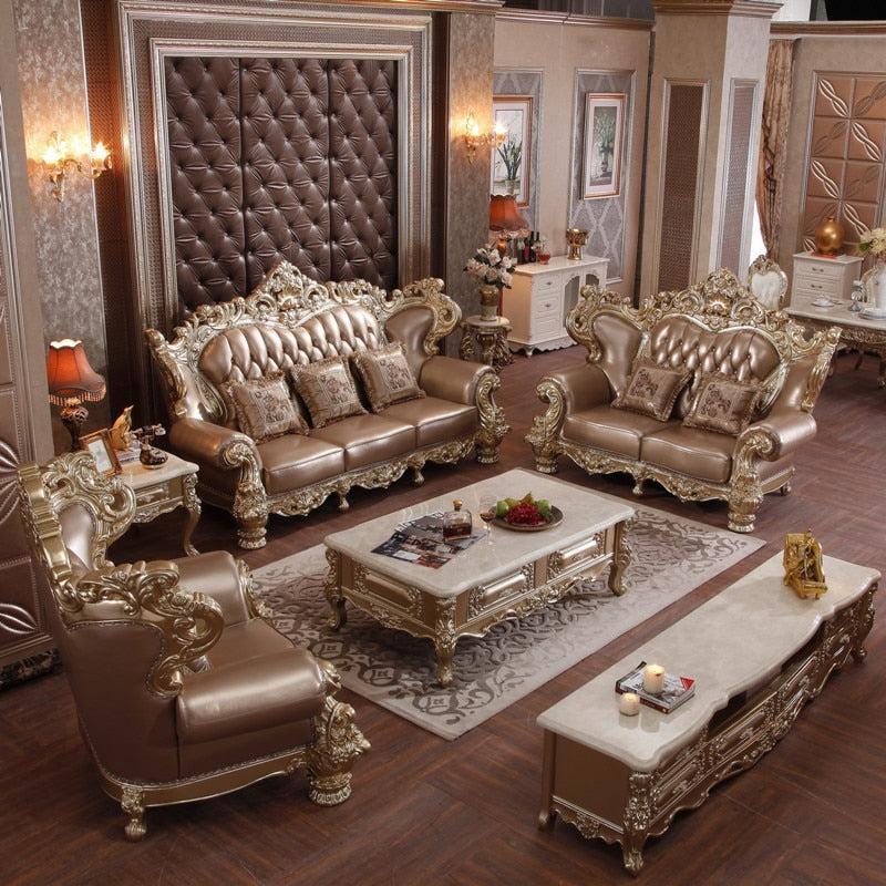 Lixra Liville Traditional European Leather Sofa Set Of 3
