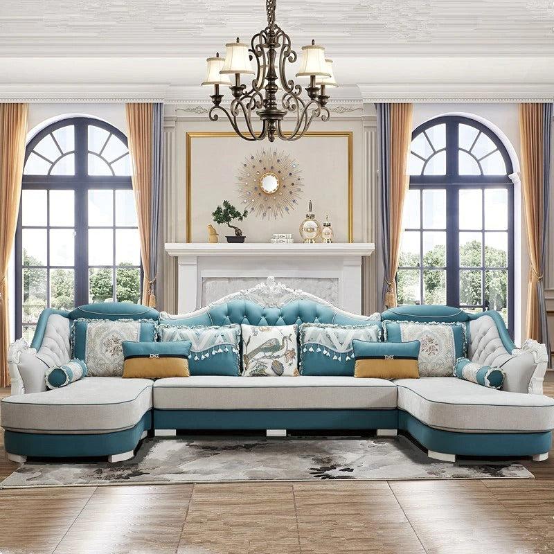 lixra Liville U-Shaped Fabric Royal European Sofa Set