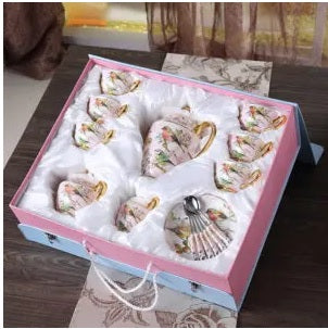 Lixra 15 Piece Luxury Pink Ceramic Coffee Set