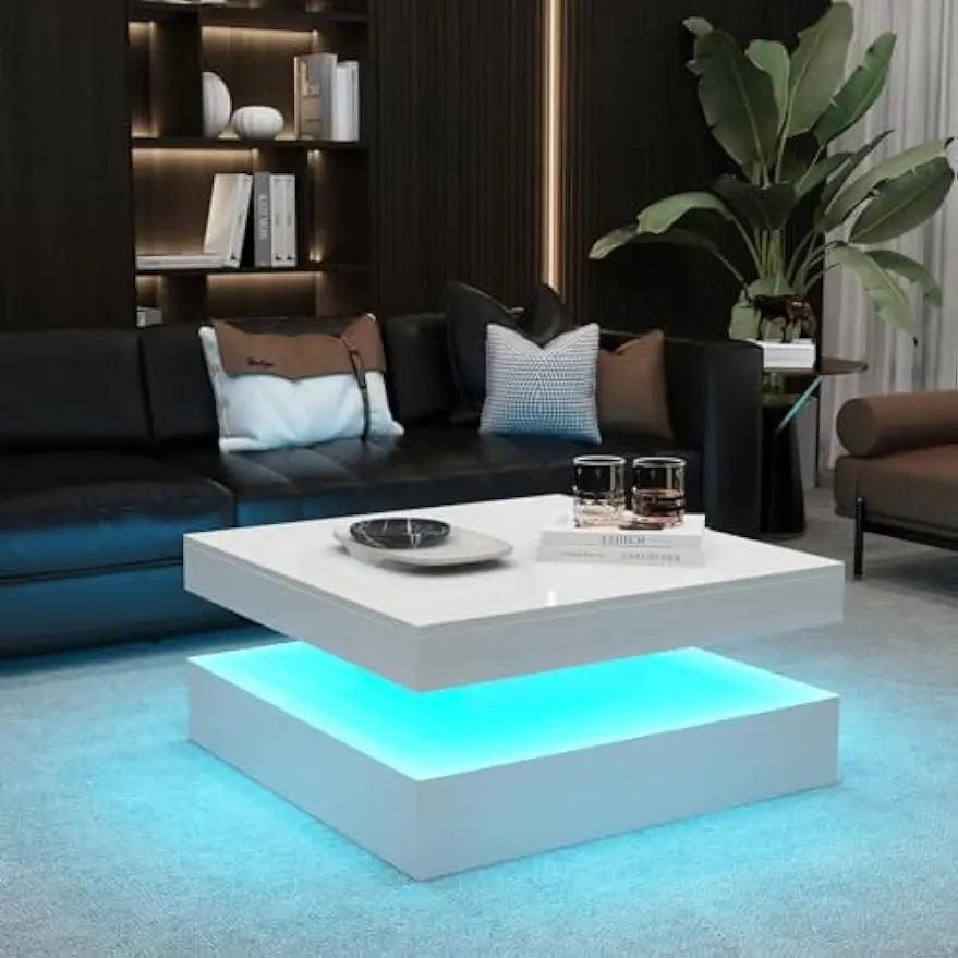 Lixra 16-Colors LED White Coffee Table
