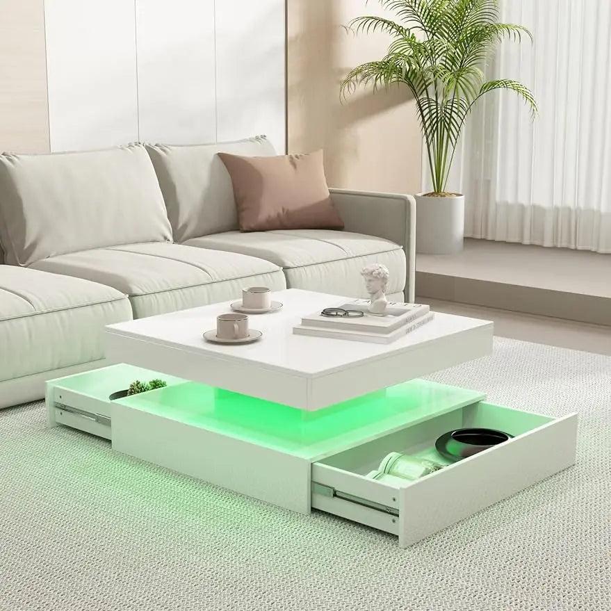 Lixra 16-Colors LED White Coffee Table