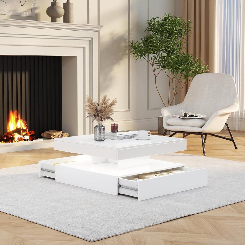 Lixra 16-Colors LED White Coffee Table