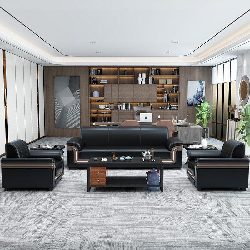 Lixra 3-Pcs Leather Upholstered Wooden Sofa Set