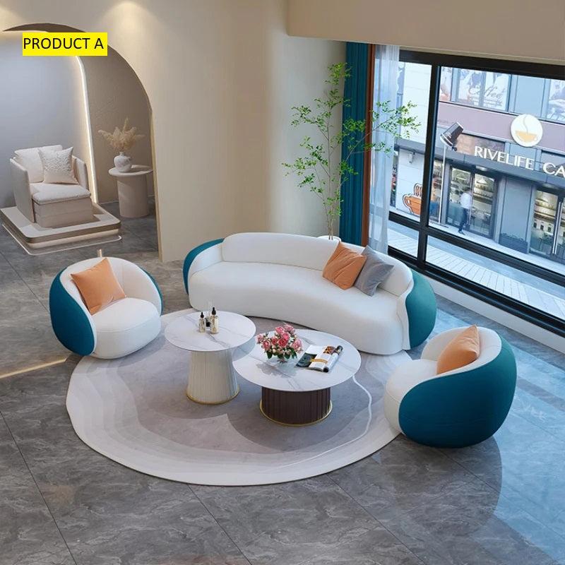 Lixra 3-Piece Blue And White Leather Sofa Set