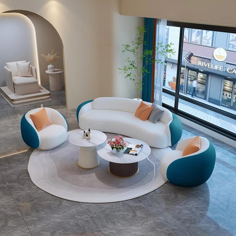 lixra 3-Piece Blue And White Leather Sofa Set