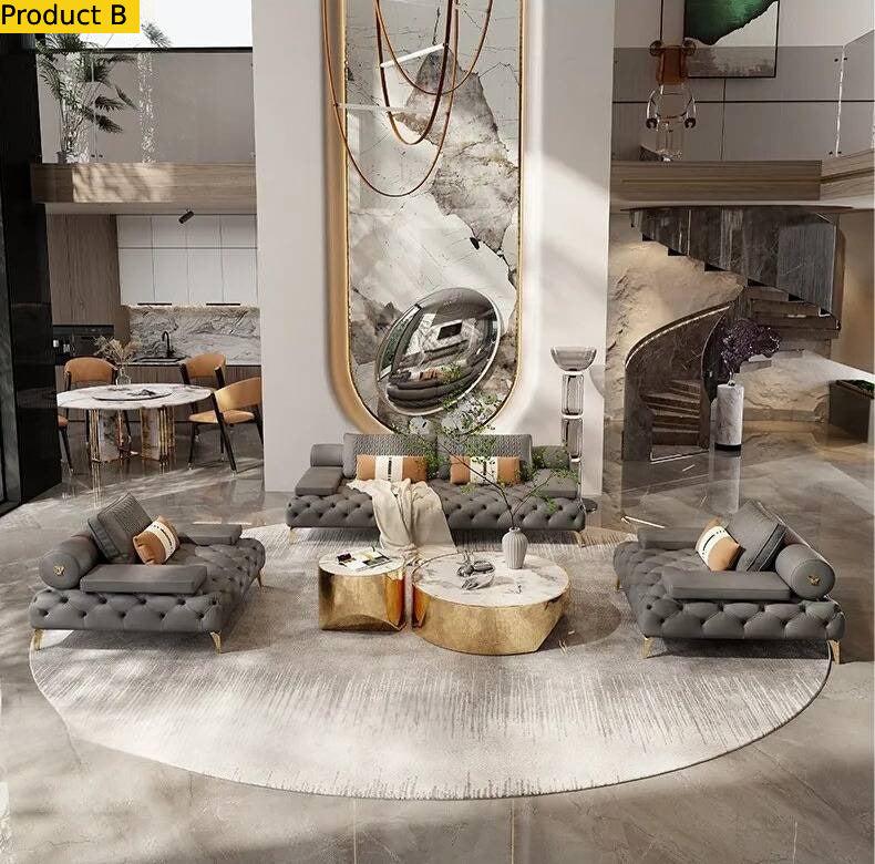 Lixra 3-Piece Chesterfield Tufted Leather Sofa Set