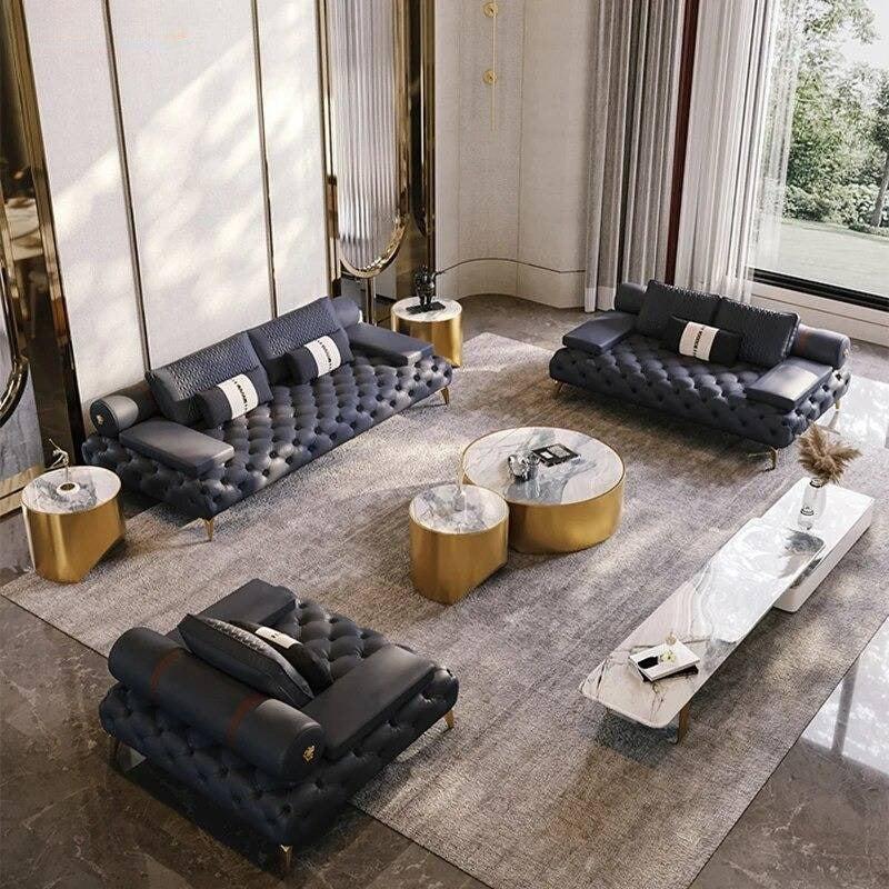 lixra 3-Piece Chesterfield Tufted Leather Sofa Set