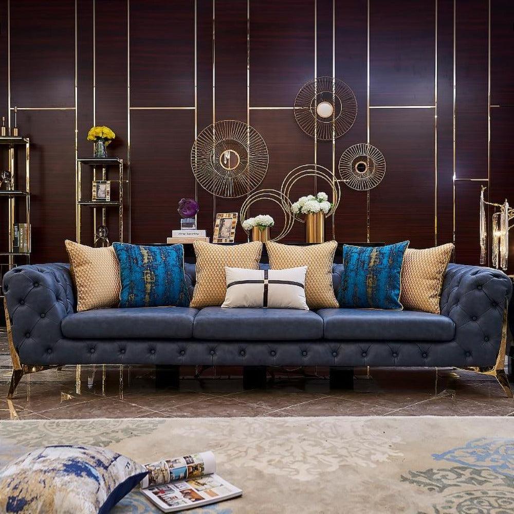 Lixra 3-Seater Tufted Elegance Leather Sofa