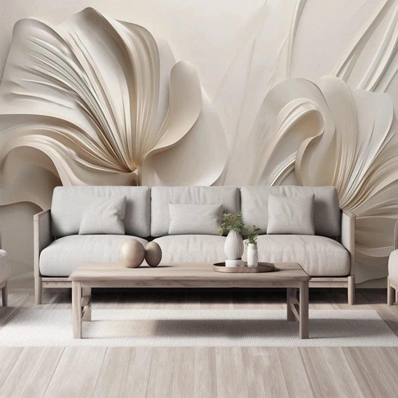 Lixra 3D-luxury Creamy White Floral Wallpaper