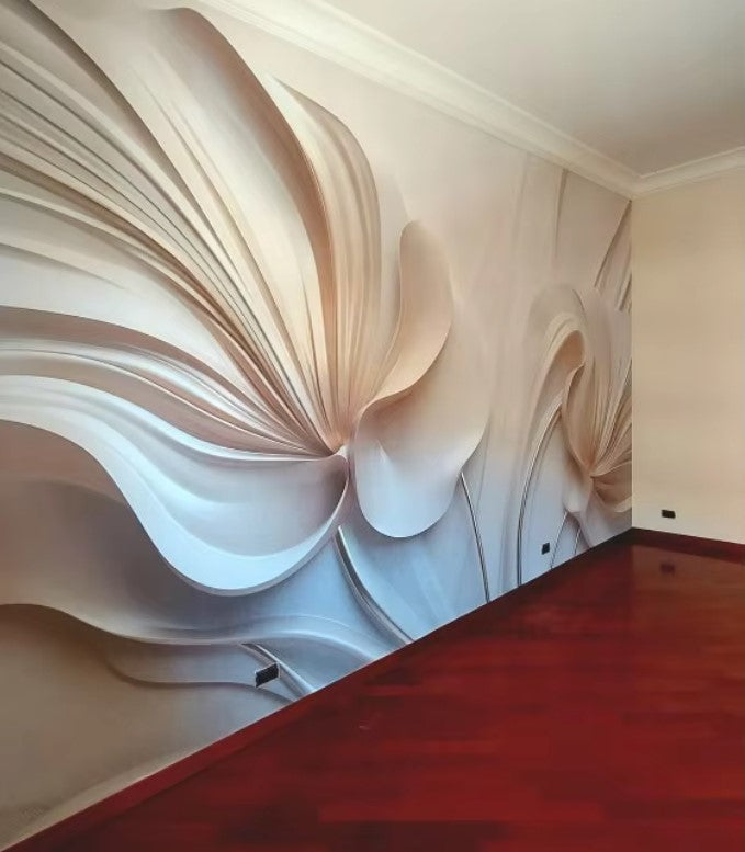 Lixra 3D-luxury Creamy White Floral Wallpaper