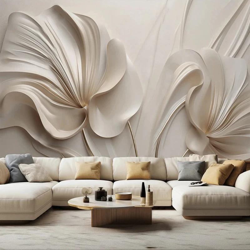 lixra 3D-luxury Creamy White Floral Wallpaper