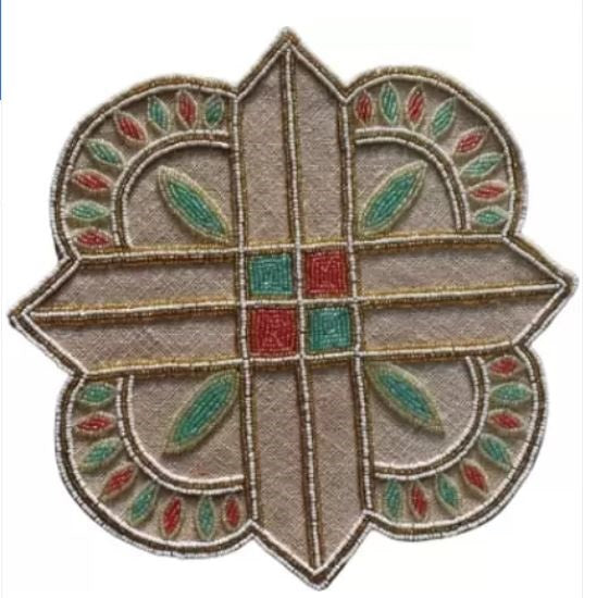 Lixra 4 Sets Embroidered Glass Bead Placemat