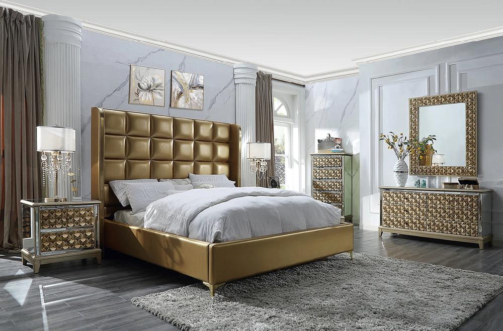 Lixra 5 Pcs Luxurious Golden Accents Bedroom Set