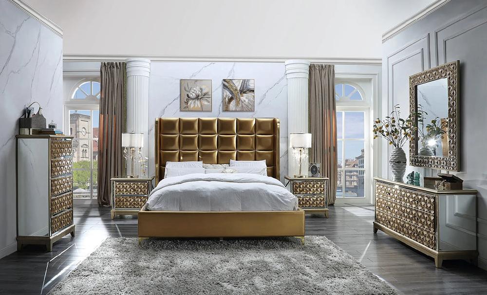 Lixra 5 Pcs Luxurious Golden Accents Bedroom Set