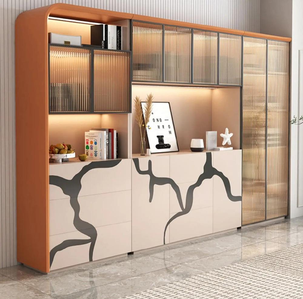 lixra 78" Modern Glass Door Bookcase With LED