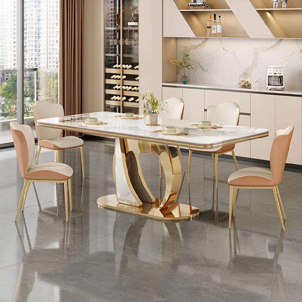 Lixra Abstract Gold Marble Dining Table Set
