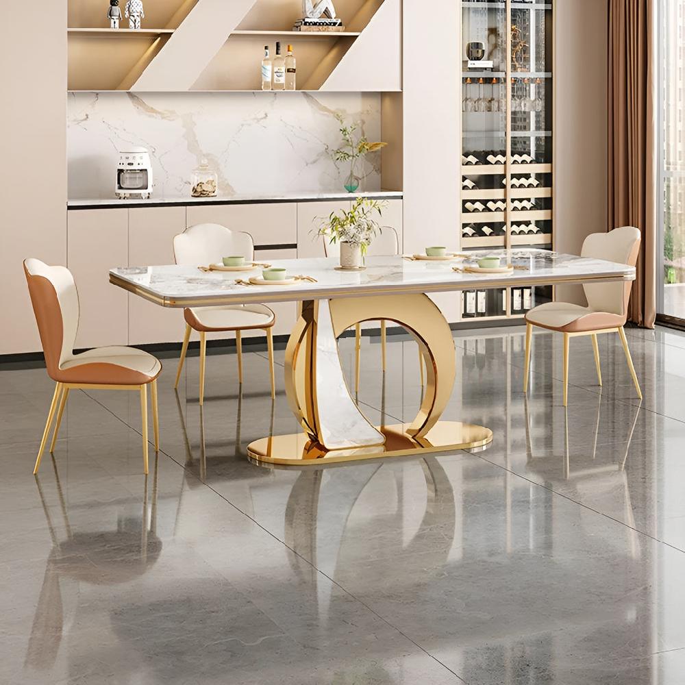 Lixra Abstract Gold Marble Dining Table Set