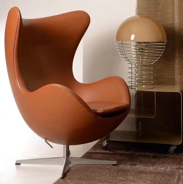 lixra Aesthetic Egg-Shaped Leather Accent Chair