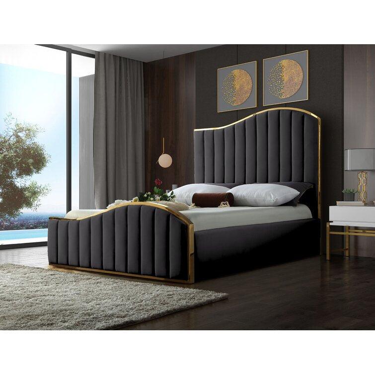 Lixra Aesthetic Velvet Upholstery Queen-Size Bed