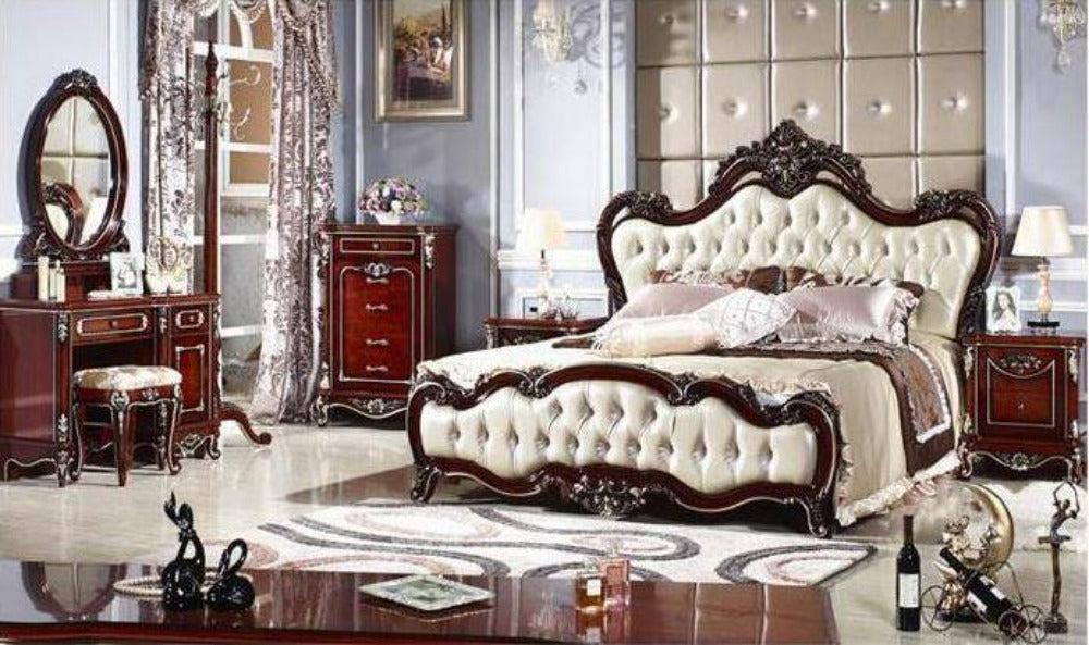 Lixra Antique Milan European Wooden Leather Bed