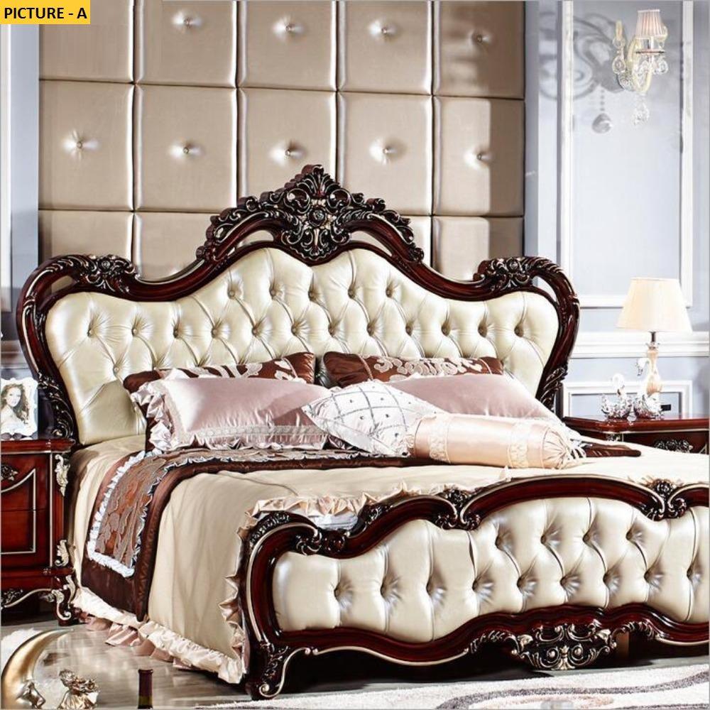 Lixra Antique Milan European Wooden Leather Bed