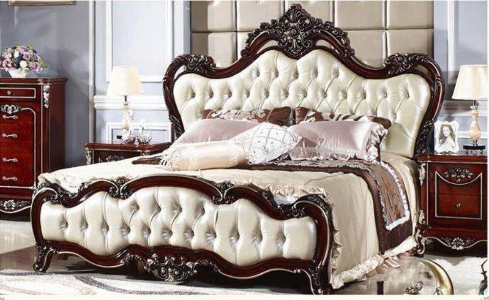 Lixra Antique Milan European Wooden Leather Bed