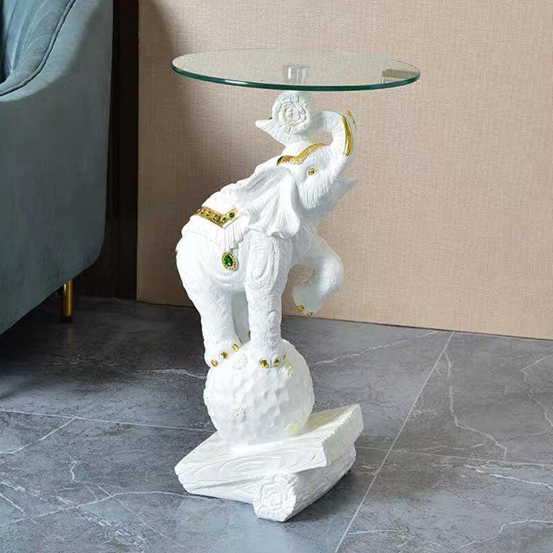 Lixra Artistic Elephant Sculpture Glass Side Table
