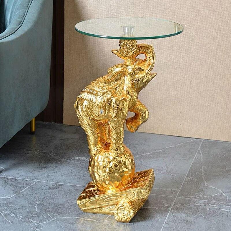 Lixra Artistic Elephant Sculpture Glass Side Table