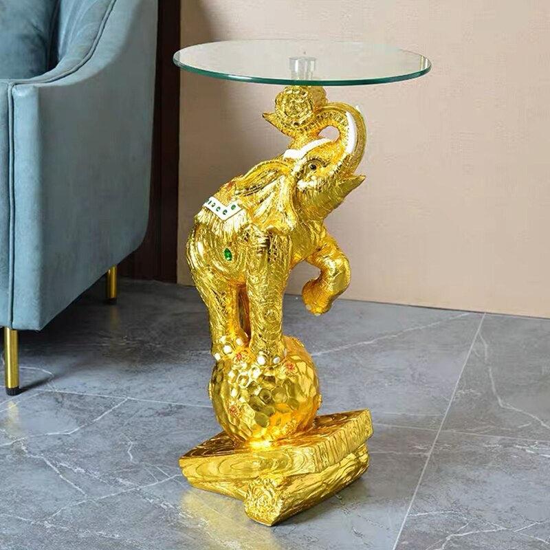 lixra Artistic Elephant Sculpture Glass Side Table