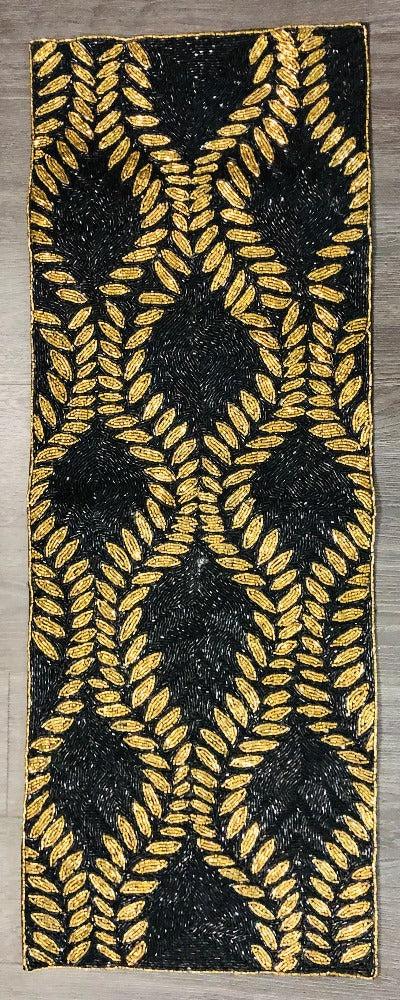 Lixra Black & Gold Glass Beads Table Runner