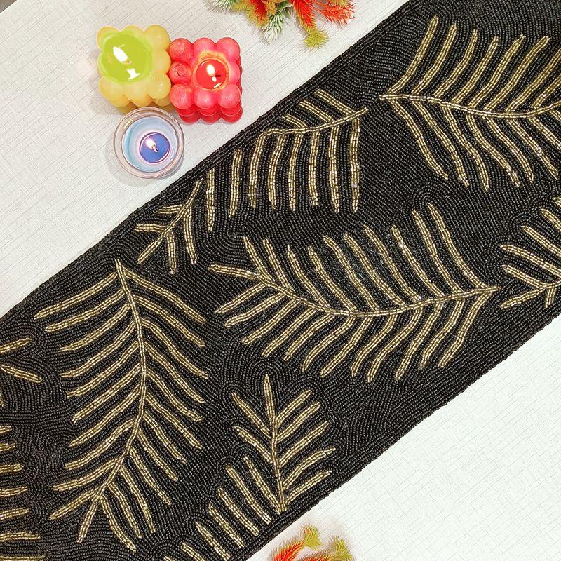 Lixra Black & Gold Leaf Table Runner