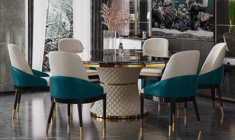 Lixra Black Marble Round Dining Table Set