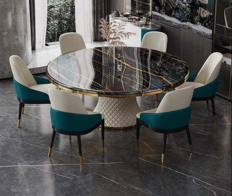 lixra Black Marble Round Dining Table Set