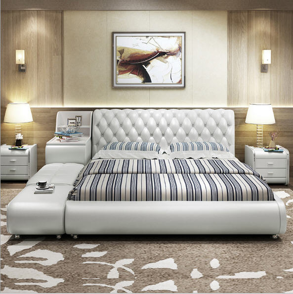 Lixra Button-Tufted Design Exquisite Leather Bed