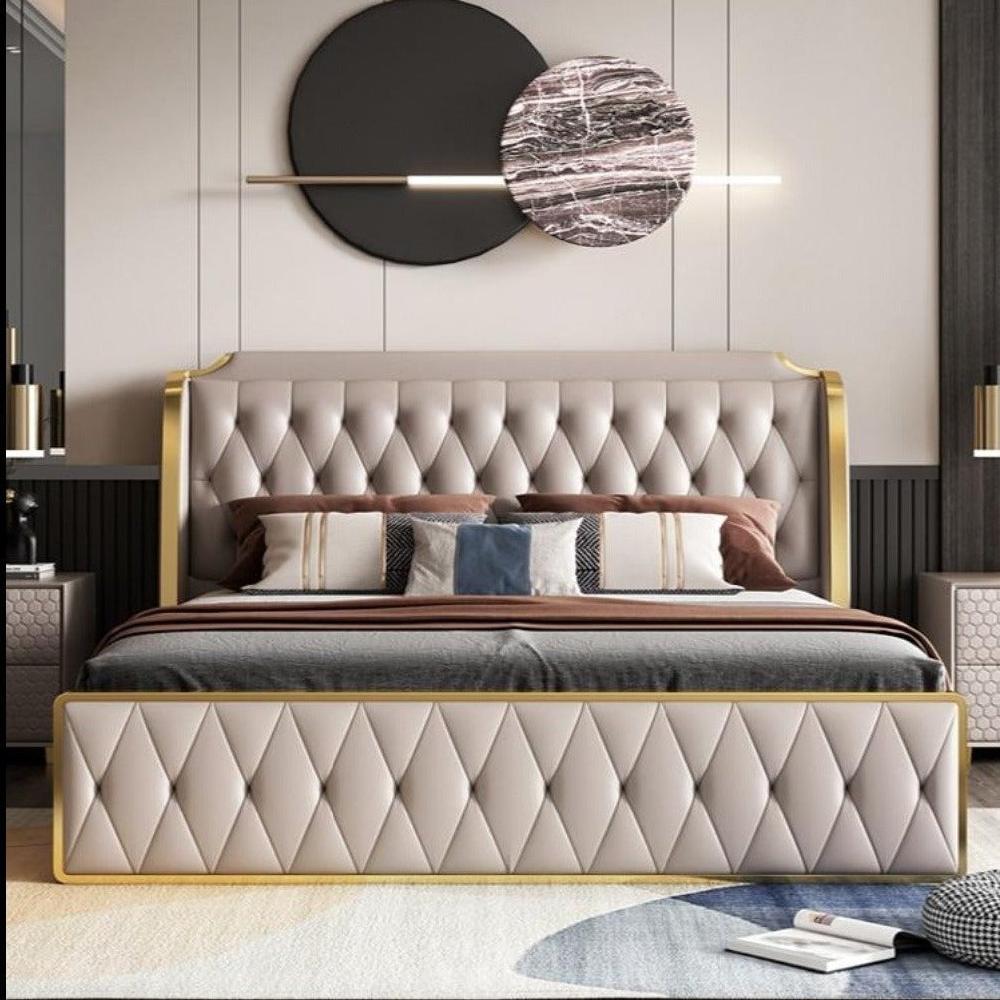 Lixra Button Tufted Design Modern Leather Bed