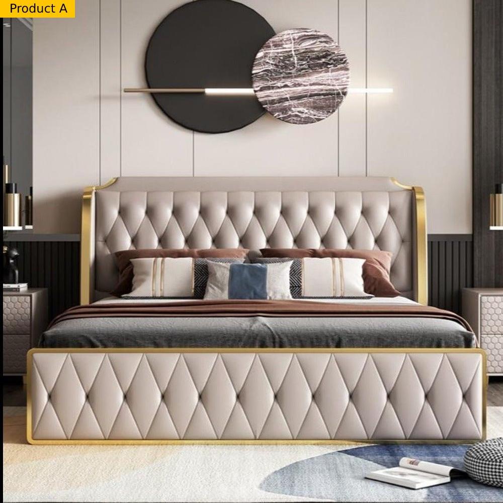 Lixra Button Tufted Design Modern Leather Bed