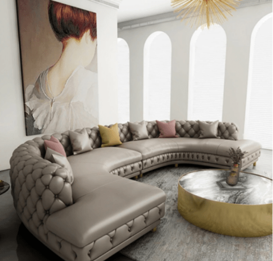 lixra Button Tufted Leather Sectional Sofa