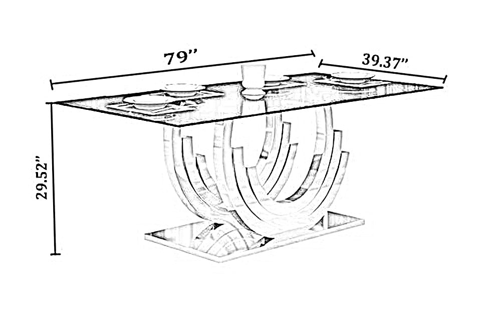 Lixra C-Shaped Glossy Glass Top Dining Table