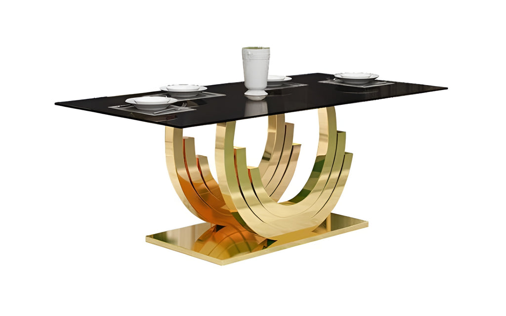 lixra C-Shaped Glossy Glass Top Dining Table