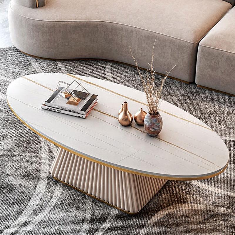 Lixra Charming White Marble-Top Coffee Table