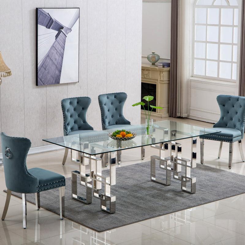Lixra Chrome Elegant Glass Dining Table