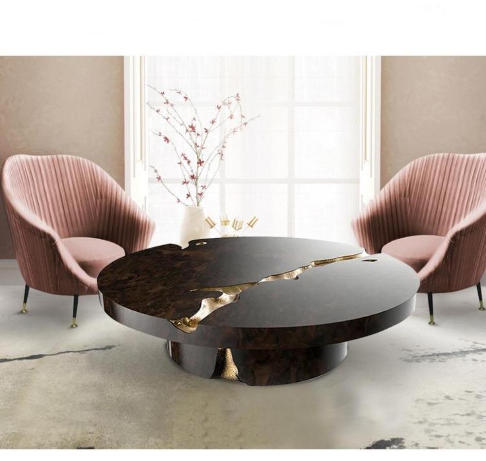 Lixra Circular Rustic Wooden Modern Coffee Table